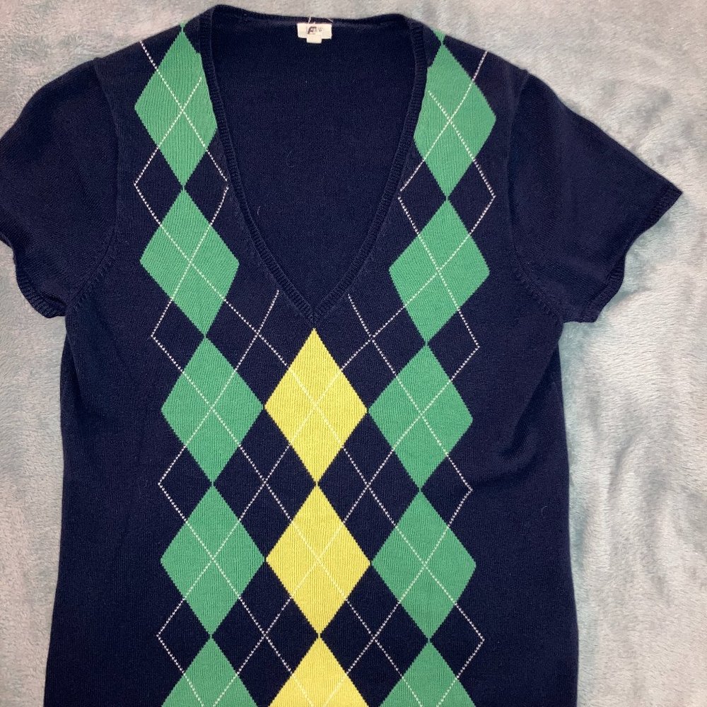 JCREW, V-Neck argyle sweater, Size Medium, Blue